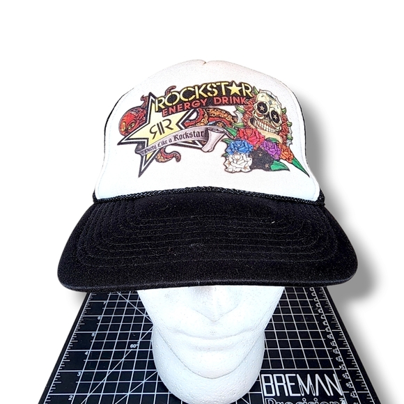 ROCKSTAR NISSUN BLACK & WHITE SNAPBACK TRUCKER CAP WITH SKULL & ROSES 1 SIZE - Picture 3 of 9